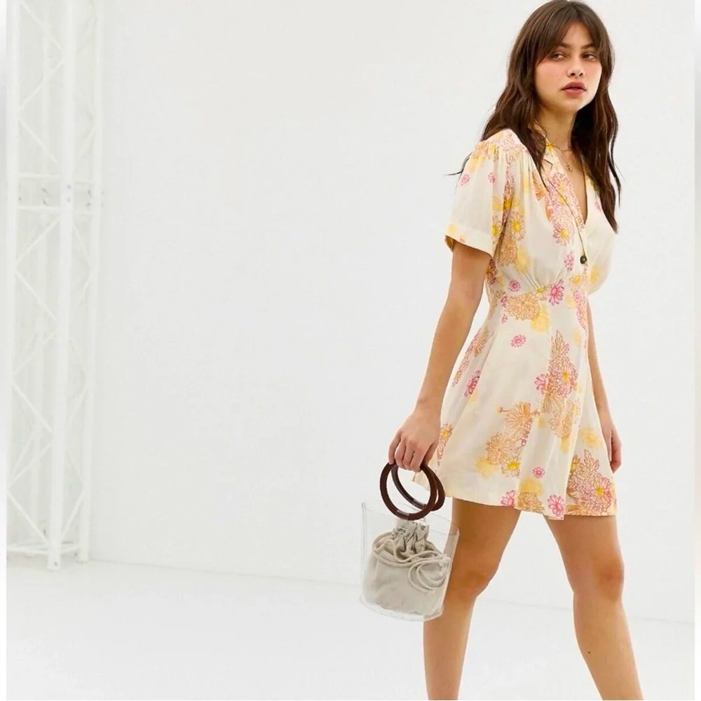 Free People Floral Button-Down Mini Dress - Size Small
